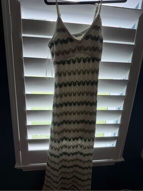 Hollister Sleeveless Striped Crochet Maxi Dress in Cream and Green